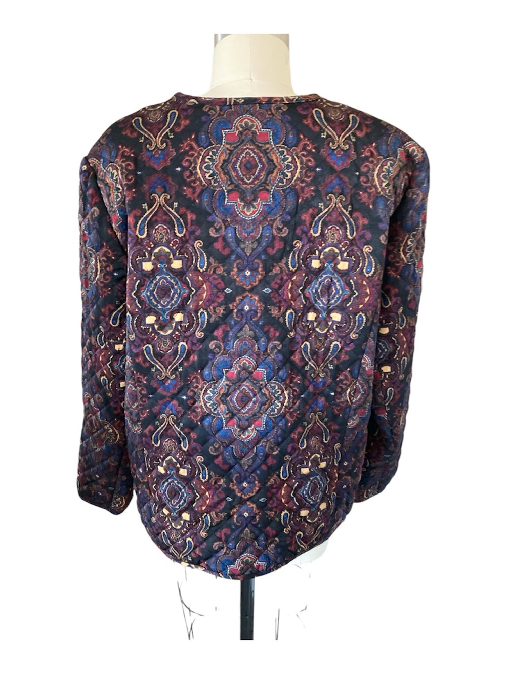 Quilted Patterned Button-Front Jacket - Burgundy Multi - Picture 3 of 11